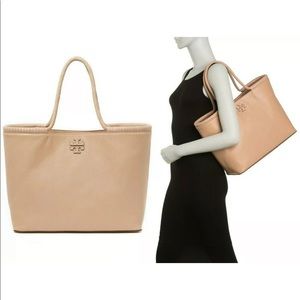 Tory Burch Taylor Tote Leather Shoulder Bag Shopper Handbag in Devon Sand